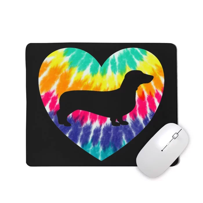 Dachshund Heart With Tie dye Print For Weenie Dog Mom Dad Mousepad