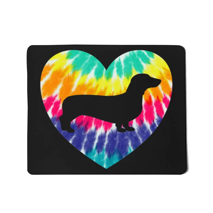 Dachshund Heart With Tie dye Print For Weenie Dog Mom Dad Mousepad