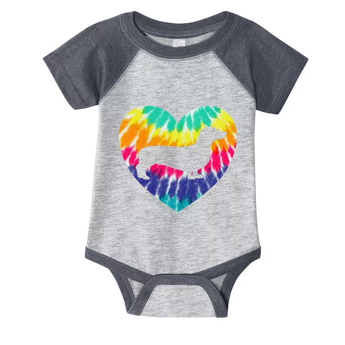 Dachshund Heart With Tie dye Print For Weenie Dog Mom Dad Infant Baby Jersey Bodysuit