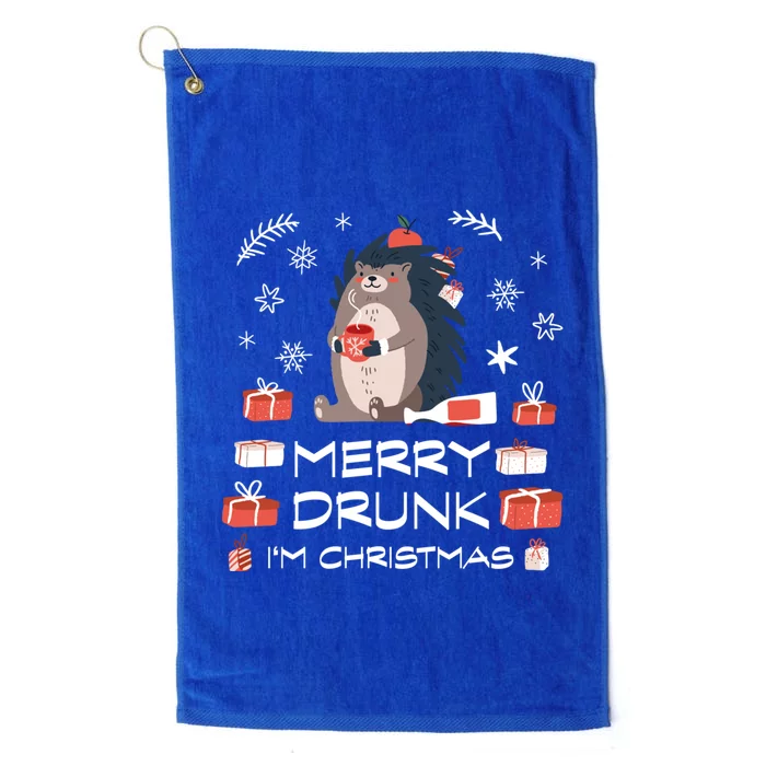 Drunk Hedgehog With Mulled Wine Merry Drunk IM Christmas Gift Platinum Collection Golf Towel