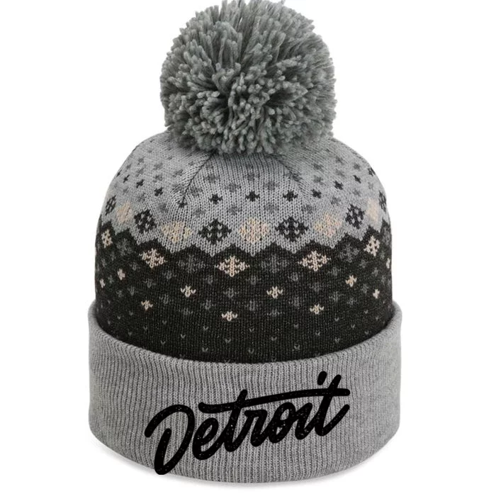 Detroit Hand Written Script Logo The Baniff Cuffed Pom Beanie