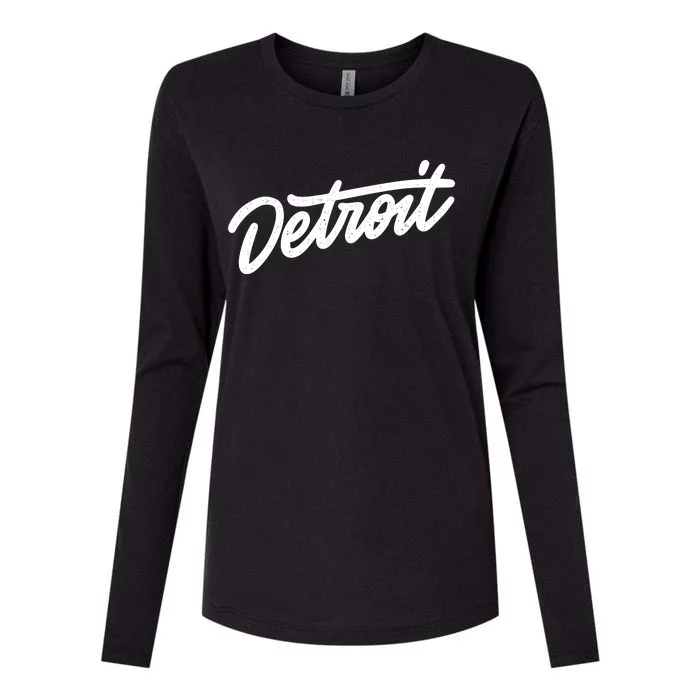 Detroit Hand Written Script Logo Womens Cotton Relaxed Long Sleeve T-Shirt