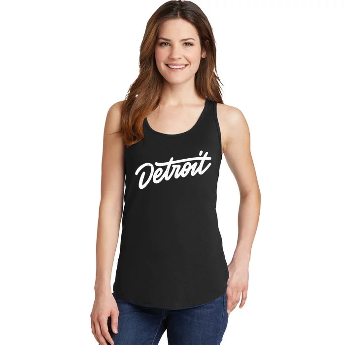 Detroit Hand Written Script Logo Ladies Essential Tank