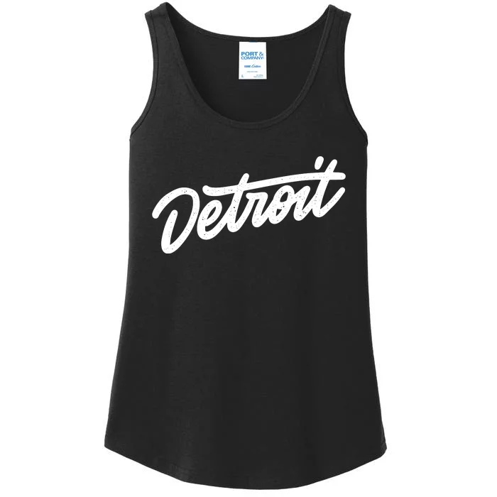 Detroit Hand Written Script Logo Ladies Essential Tank