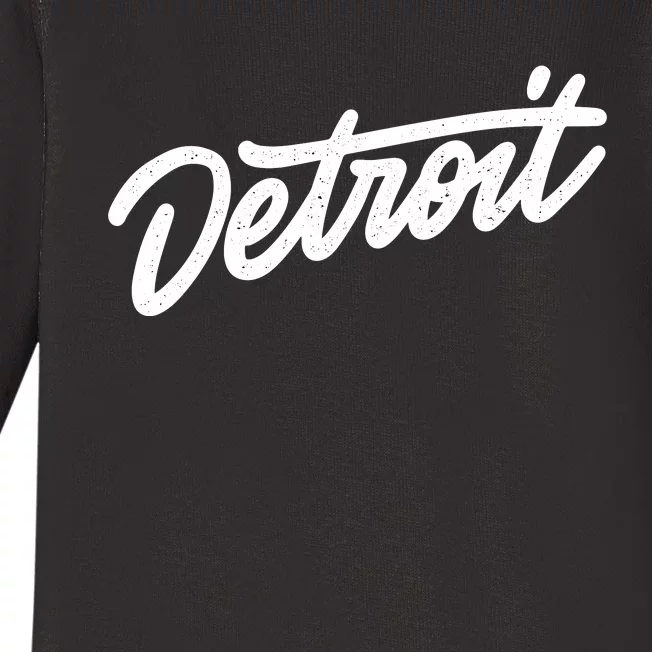 Detroit Hand Written Script Logo Baby Long Sleeve Bodysuit