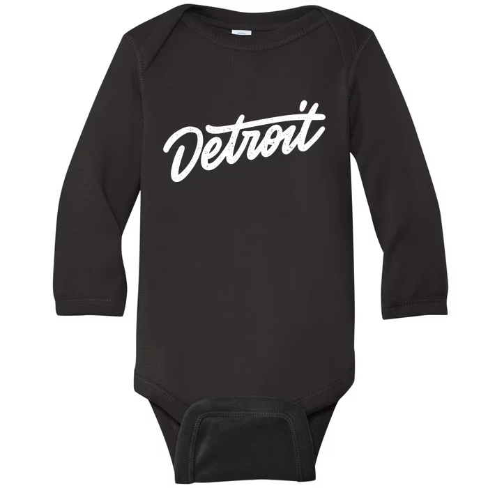 Detroit Hand Written Script Logo Baby Long Sleeve Bodysuit