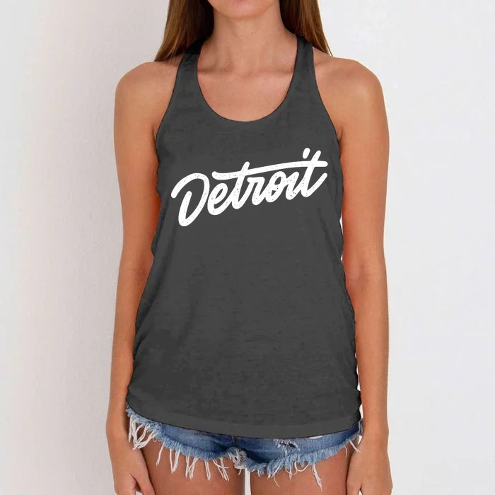 Detroit Hand Written Script Logo Women's Knotted Racerback Tank