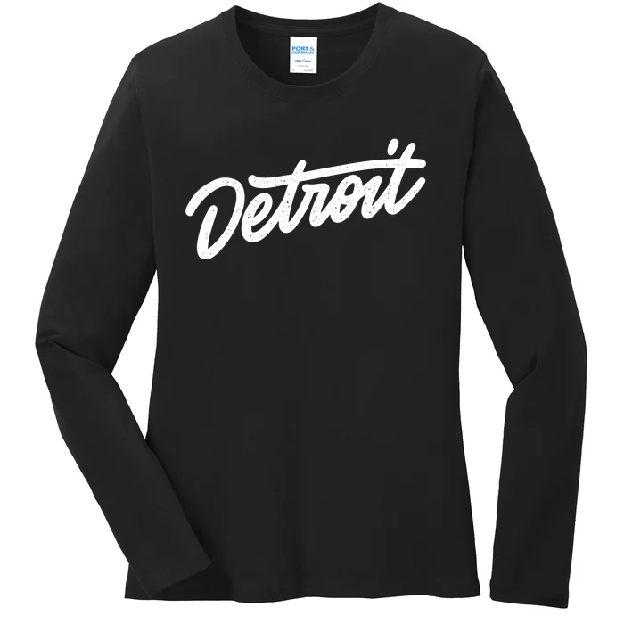 Detroit Hand Written Script Logo Ladies Long Sleeve Shirt