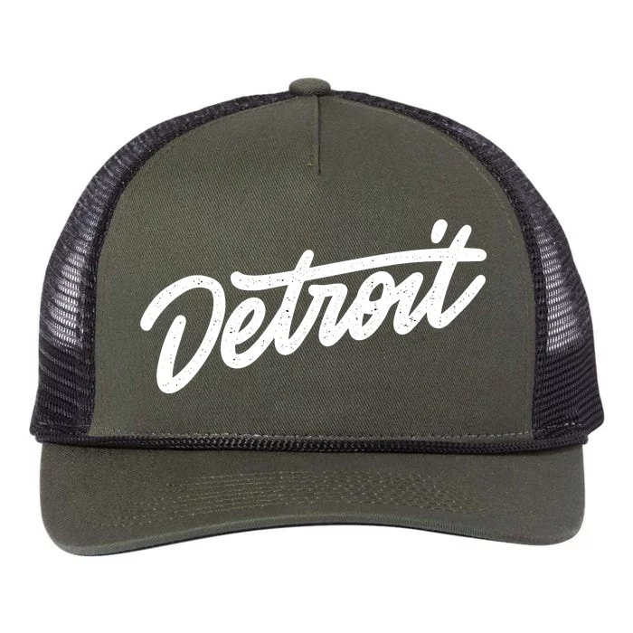 Detroit Hand Written Script Logo Retro Rope Trucker Hat Cap