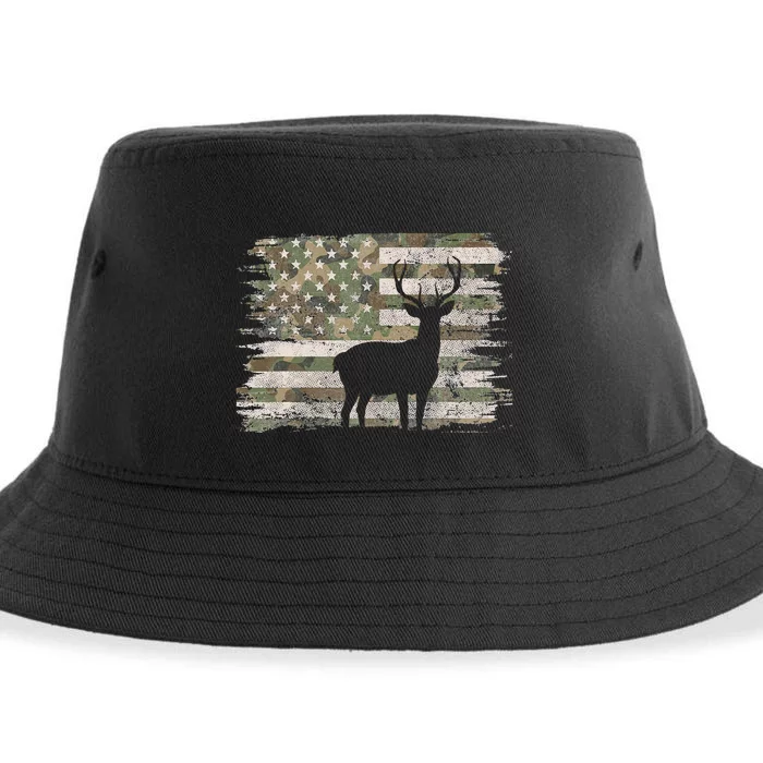 Deer Hunting Whitetail Camo American Us Flag Elk Buck Sustainable Bucket Hat