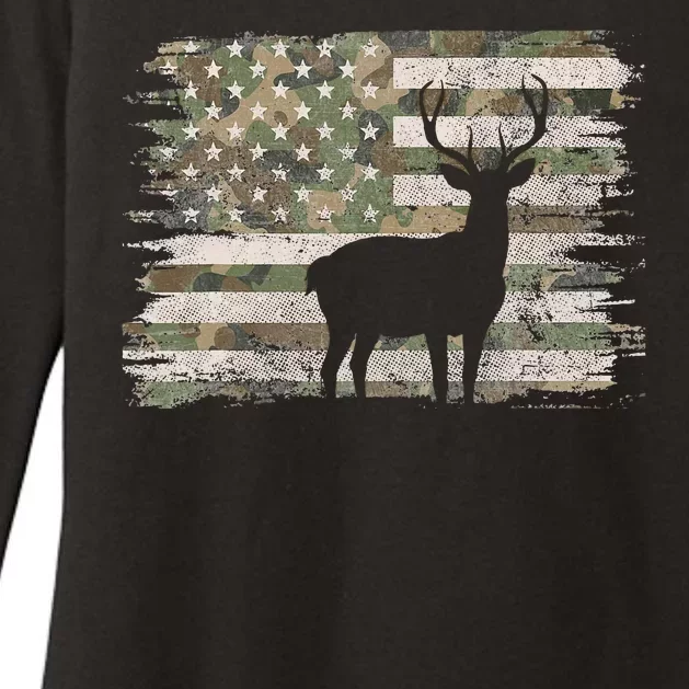 Deer Hunting Whitetail Camo American Us Flag Elk Buck Womens CVC Long Sleeve Shirt