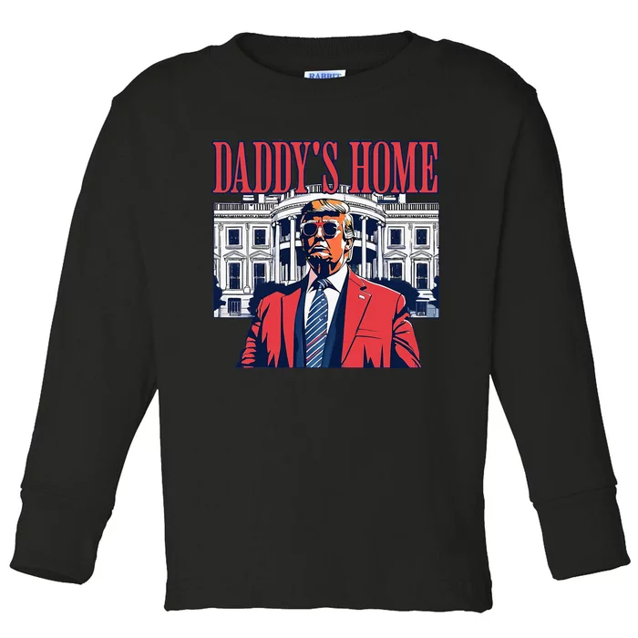 Daddys Home  White House Trump 2024 Toddler Long Sleeve Shirt