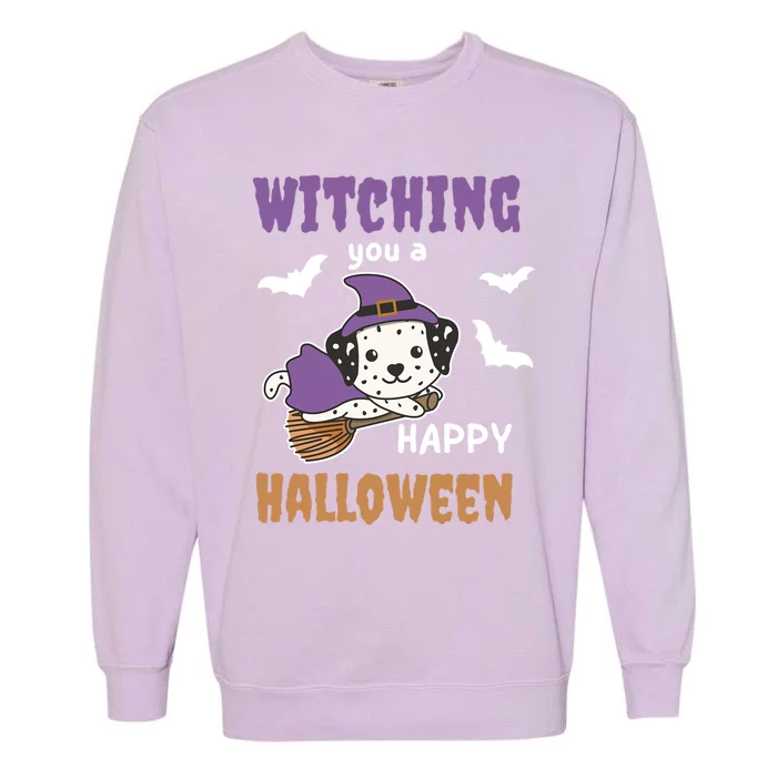 Dalmatian Halloween Witch Costume Dogs Witches Pun Gift Garment-Dyed Sweatshirt