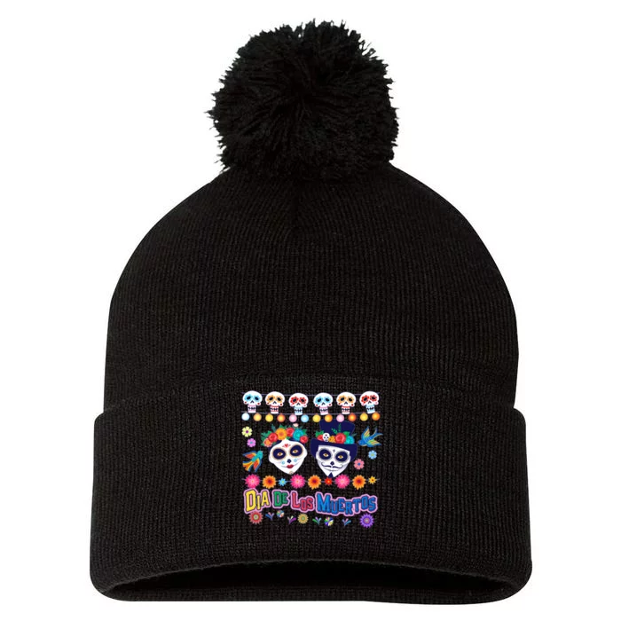 Dia De Los Muertos  Day of the Dead Pom Pom 12in Knit Beanie