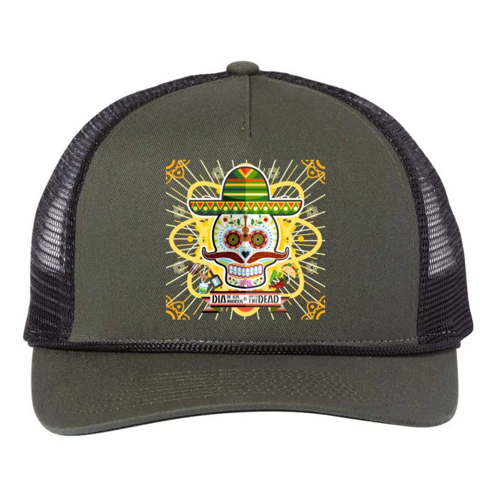 Dia De Los Muertos Day of the Dead Sugar Skull Retro Rope Trucker Hat Cap