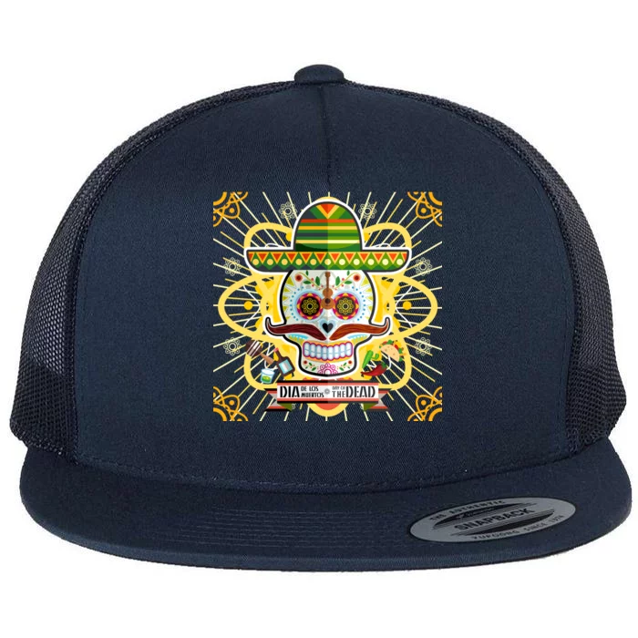 Dia De Los Muertos Day of the Dead Sugar Skull Flat Bill Trucker Hat