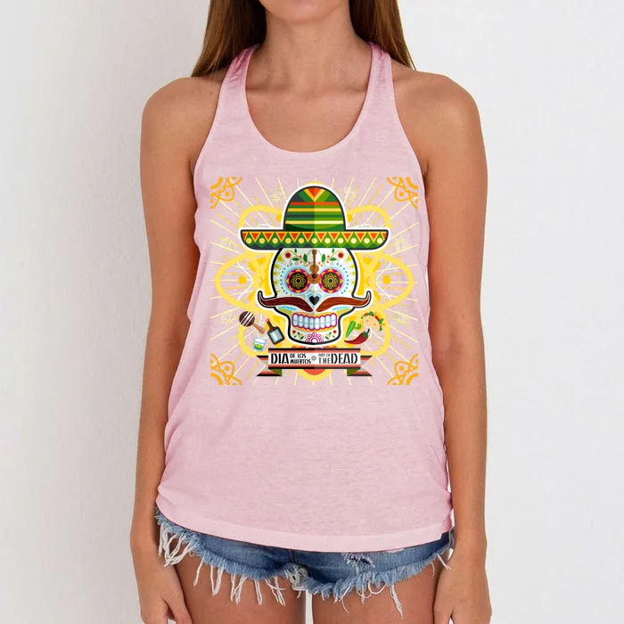 Dia De Los Muertos Day of the Dead Sugar Skull Women's Knotted Racerback Tank