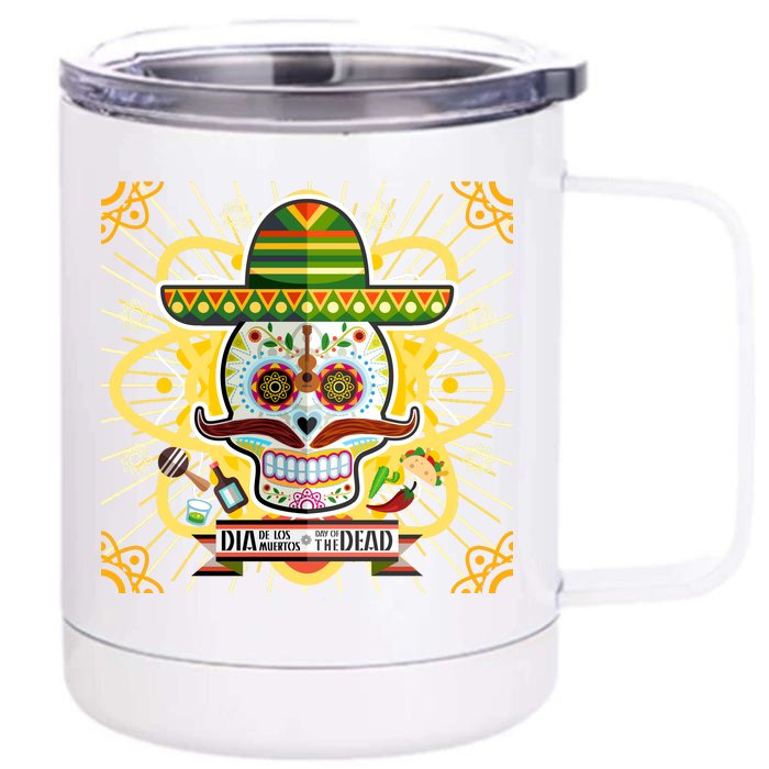 Dia De Los Muertos Day of the Dead Sugar Skull Front & Back 12oz Stainless Steel Tumbler Cup