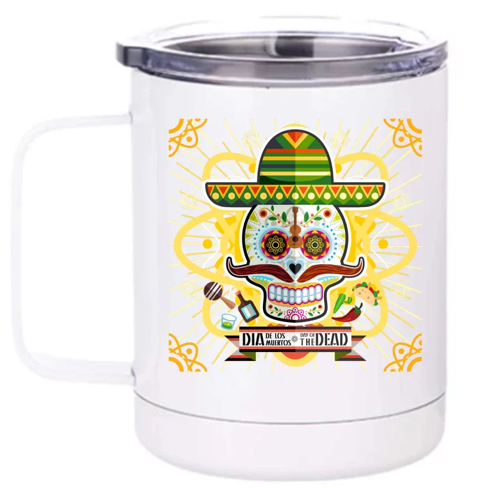 Dia De Los Muertos Day of the Dead Sugar Skull Front & Back 12oz Stainless Steel Tumbler Cup