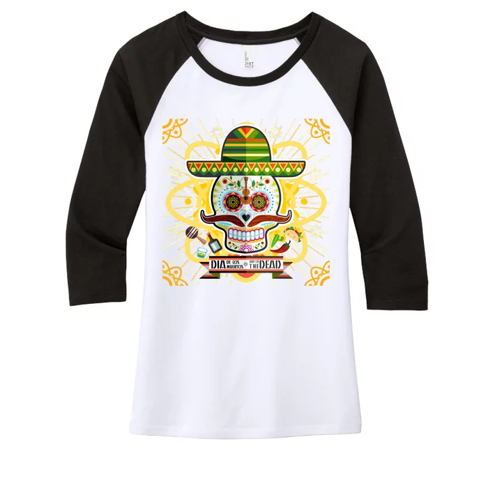 Dia De Los Muertos Day of the Dead Sugar Skull Women's Tri-Blend 3/4-Sleeve Raglan Shirt