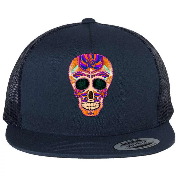 Dia de Muertos Mexican Skull Flat Bill Trucker Hat