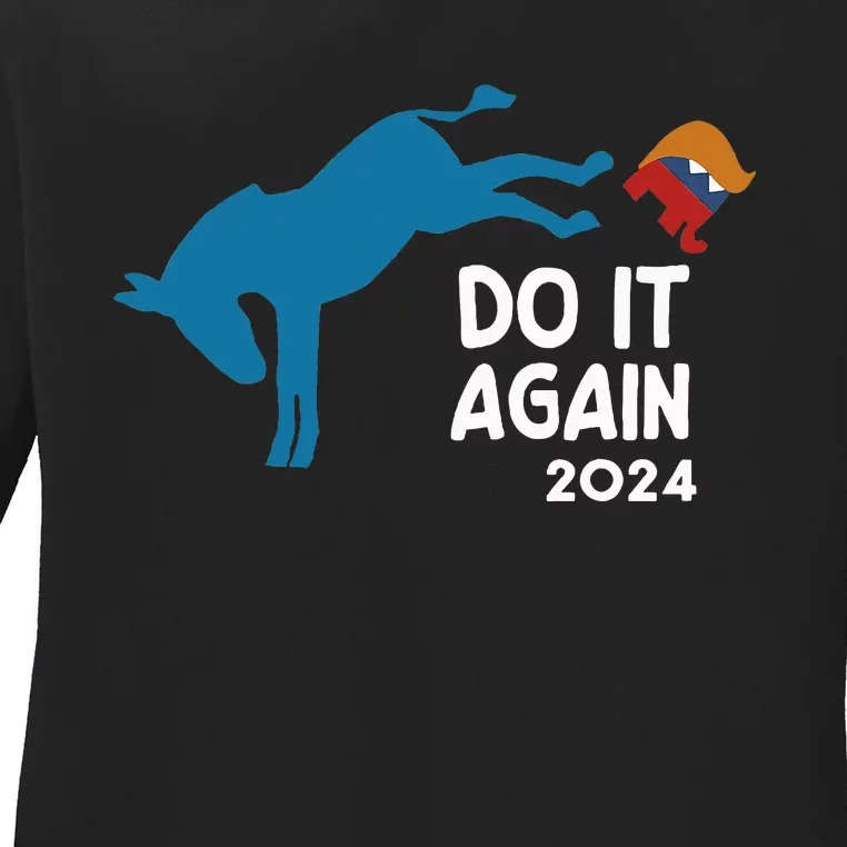 Do It Again 2024 Funny Donkey Kicks Elephant Ladies Long Sleeve Shirt