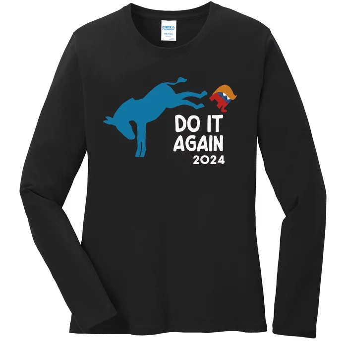 Do It Again 2024 Funny Donkey Kicks Elephant Ladies Long Sleeve Shirt