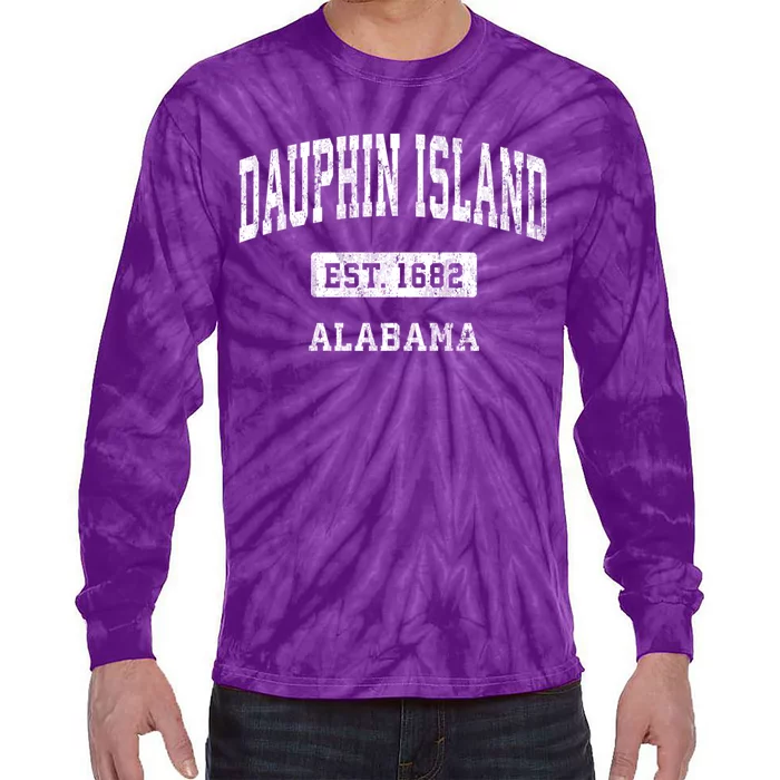 Dauphin Island Alabama Al Vintage Sports Established De Tie-Dye Long Sleeve Shirt