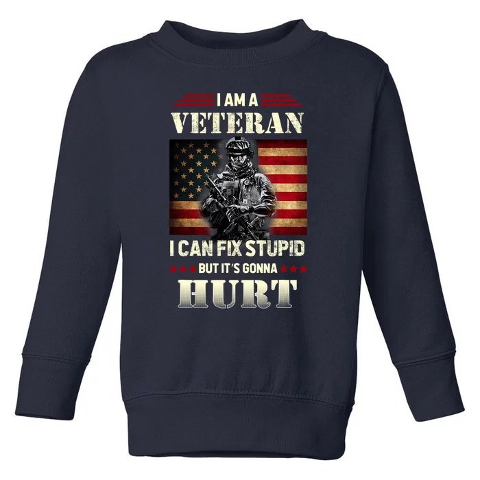 Distressed I Am A Veteran I Can Fix Stupid Veterans Day Toddler Sweatshirt