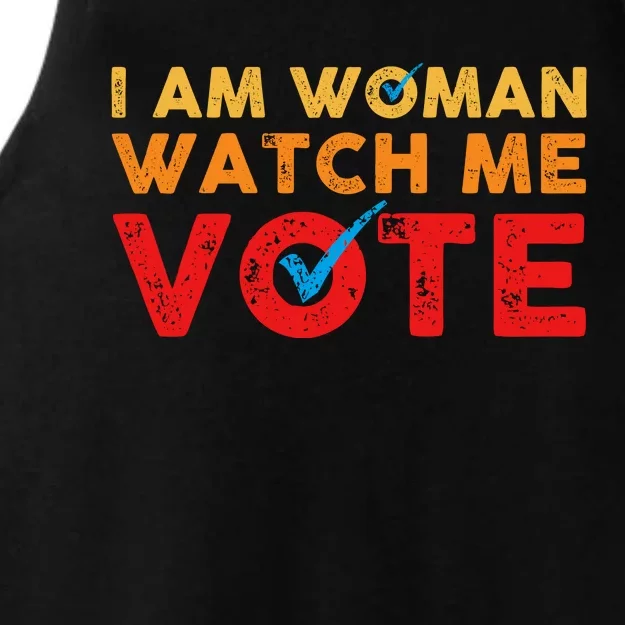 Distressed I Am Woman Watch Me Vote Ladies Tri-Blend Wicking Tank