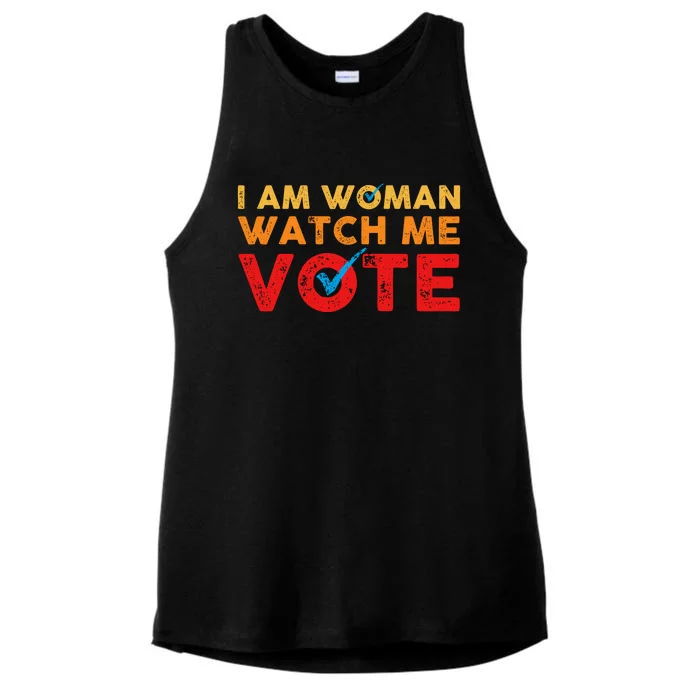 Distressed I Am Woman Watch Me Vote Ladies Tri-Blend Wicking Tank