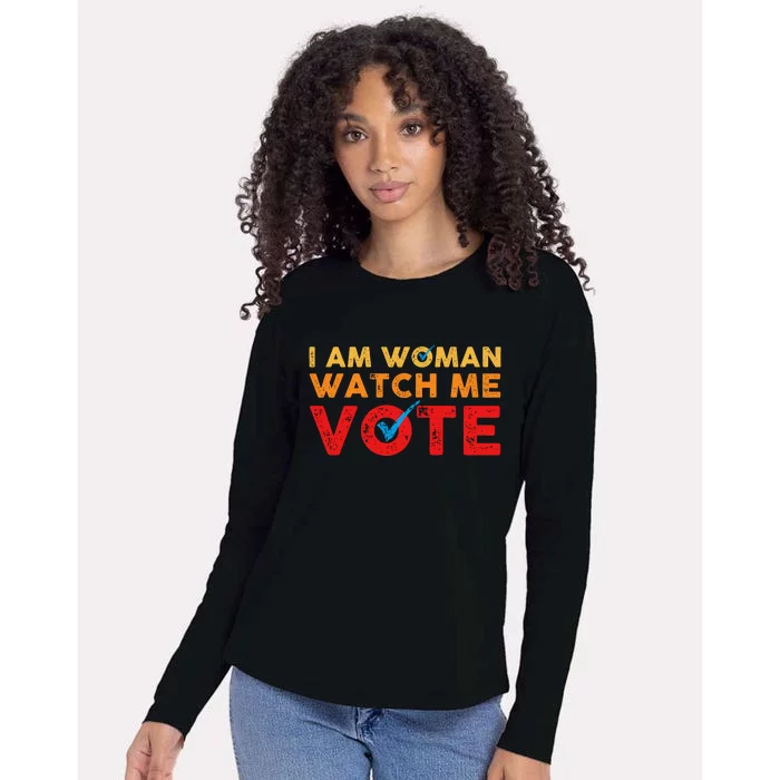 Distressed I Am Woman Watch Me Vote Womens Cotton Relaxed Long Sleeve T-Shirt