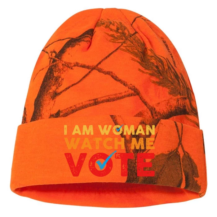 Distressed I Am Woman Watch Me Vote Kati - 12in Camo Beanie