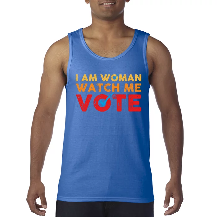 Distressed I Am Woman Watch Me Vote Tank Top