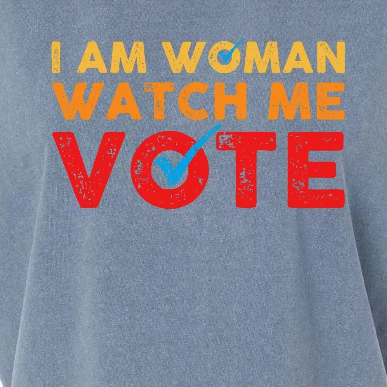 Distressed I Am Woman Watch Me Vote Garment-Dyed Women's Muscle Tee