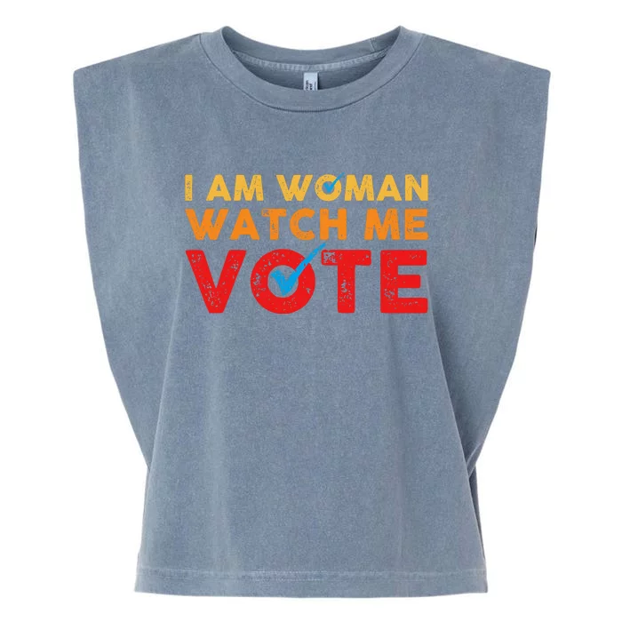 Distressed I Am Woman Watch Me Vote Garment-Dyed Women's Muscle Tee