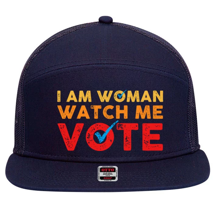 Distressed I Am Woman Watch Me Vote 7 Panel Mesh Trucker Snapback Hat