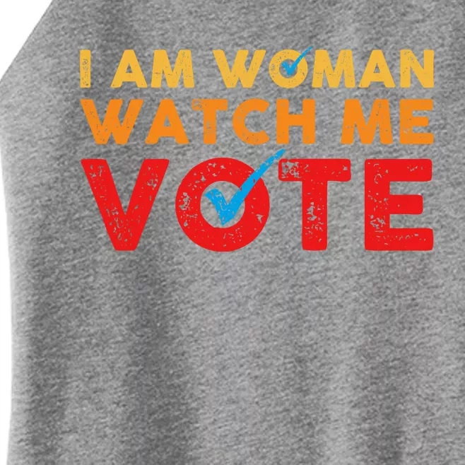 Distressed I Am Woman Watch Me Vote Women’s Perfect Tri Rocker Tank