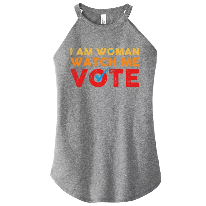 Distressed I Am Woman Watch Me Vote Women’s Perfect Tri Rocker Tank