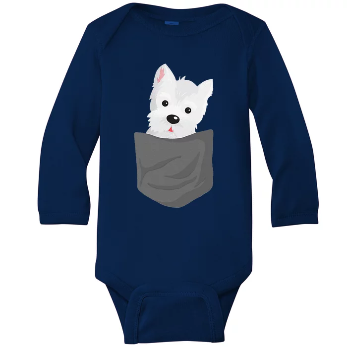 Dog In A Pocket Cute Westie Terrier Lover Puppy Baby Long Sleeve Bodysuit