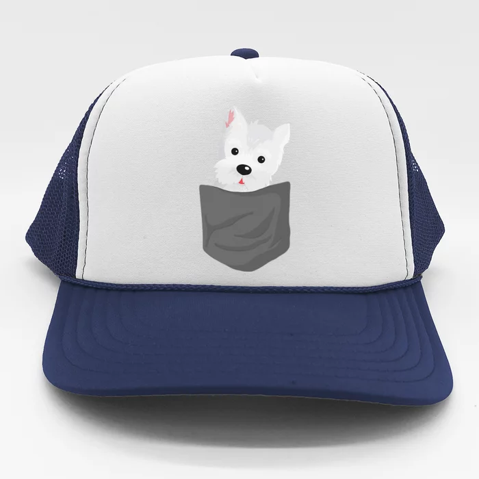 Dog In A Pocket Cute Westie Terrier Lover Puppy Trucker Hat