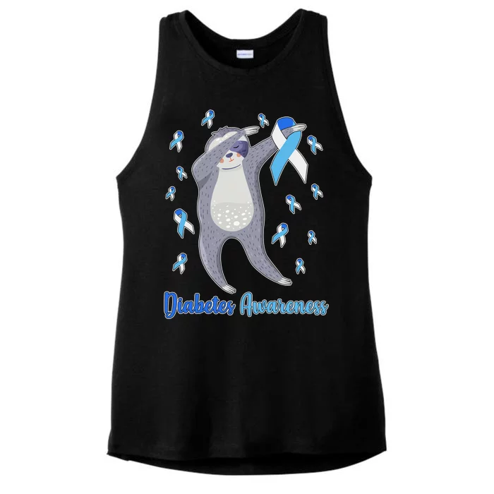 Diabetes Awareness Dabbing Sloth Ladies Tri-Blend Wicking Tank