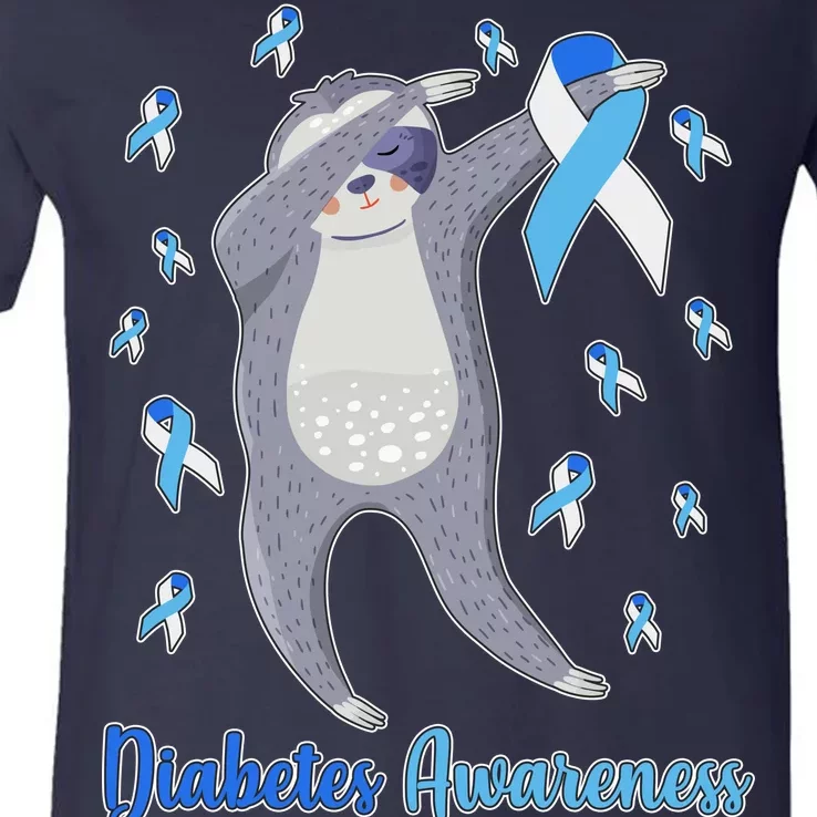 Diabetes Awareness Dabbing Sloth V-Neck T-Shirt