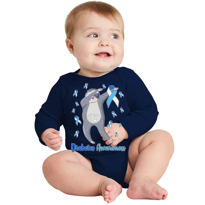 Diabetes Awareness Dabbing Sloth Baby Long Sleeve Bodysuit