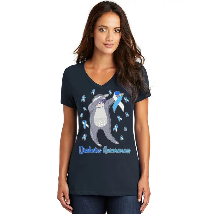 Diabetes Awareness Dabbing Sloth Women's V-Neck T-Shirt