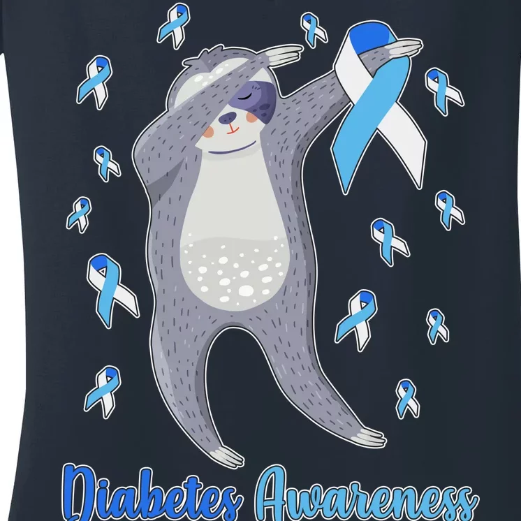 Diabetes Awareness Dabbing Sloth Women's V-Neck T-Shirt