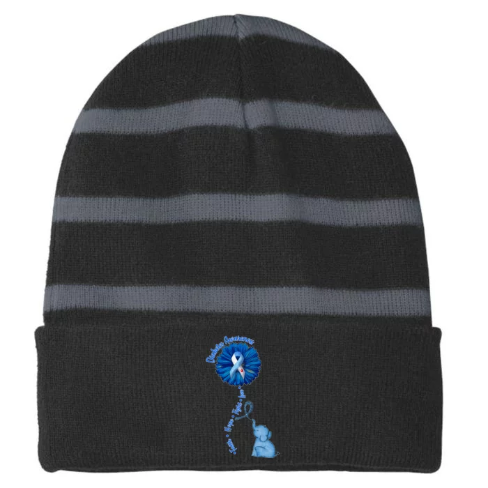 Diabetes Awareness Flower Elephant Striped Beanie with Solid Band