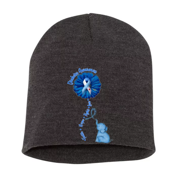 Diabetes Awareness Flower Elephant Short Acrylic Beanie