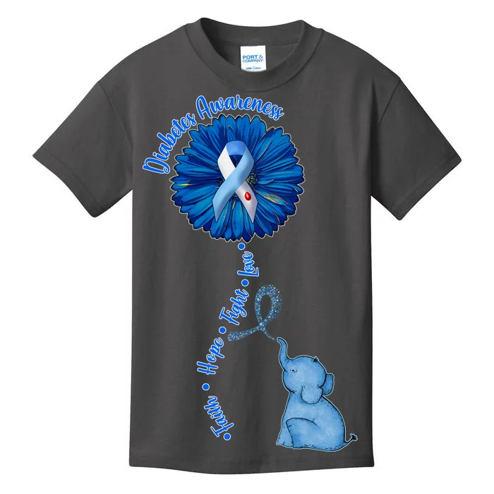 Diabetes Awareness Flower Elephant Kids T-Shirt