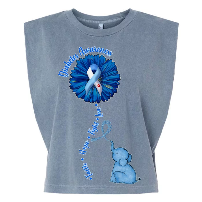 Diabetes Awareness Flower Elephant Garment-Dyed Women's Muscle Tee